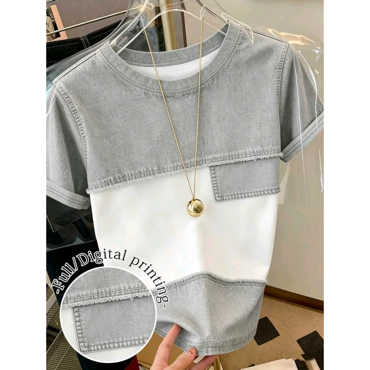 Resyla Casual Fashion Grey Denim Effect